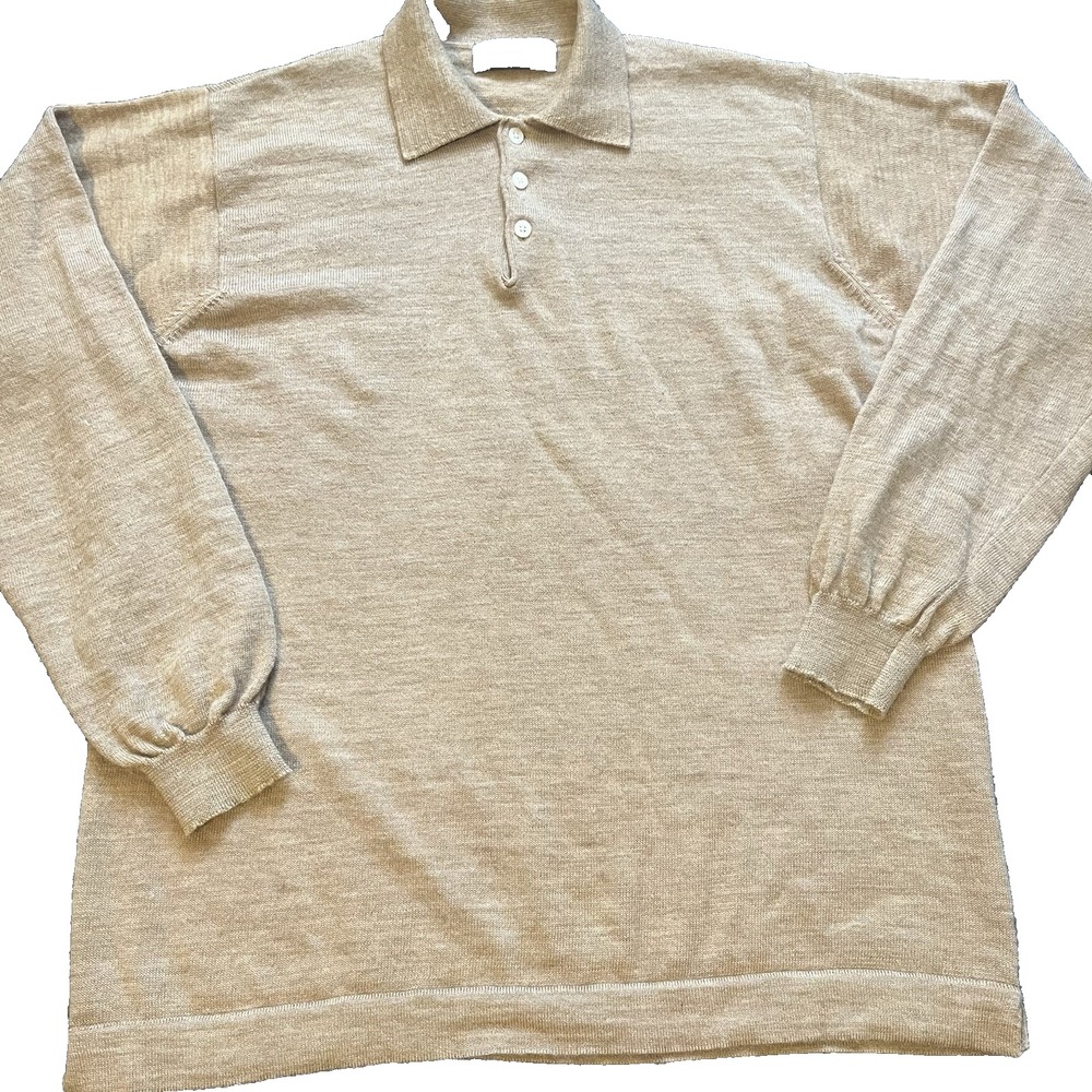 Brooks Brothers merino wool Polo Sweater Mens M Tan Long Sleeve Old Money